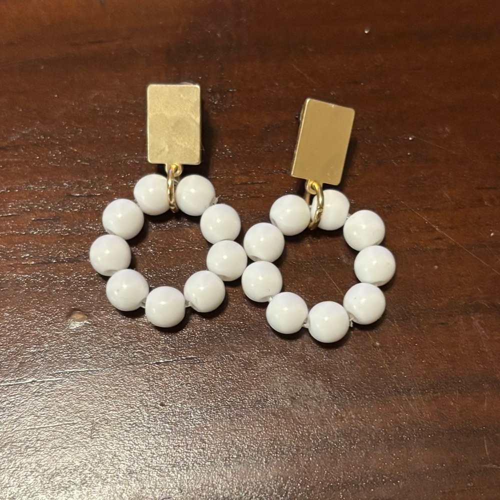 Elegant Gold and White Beaded Earrings